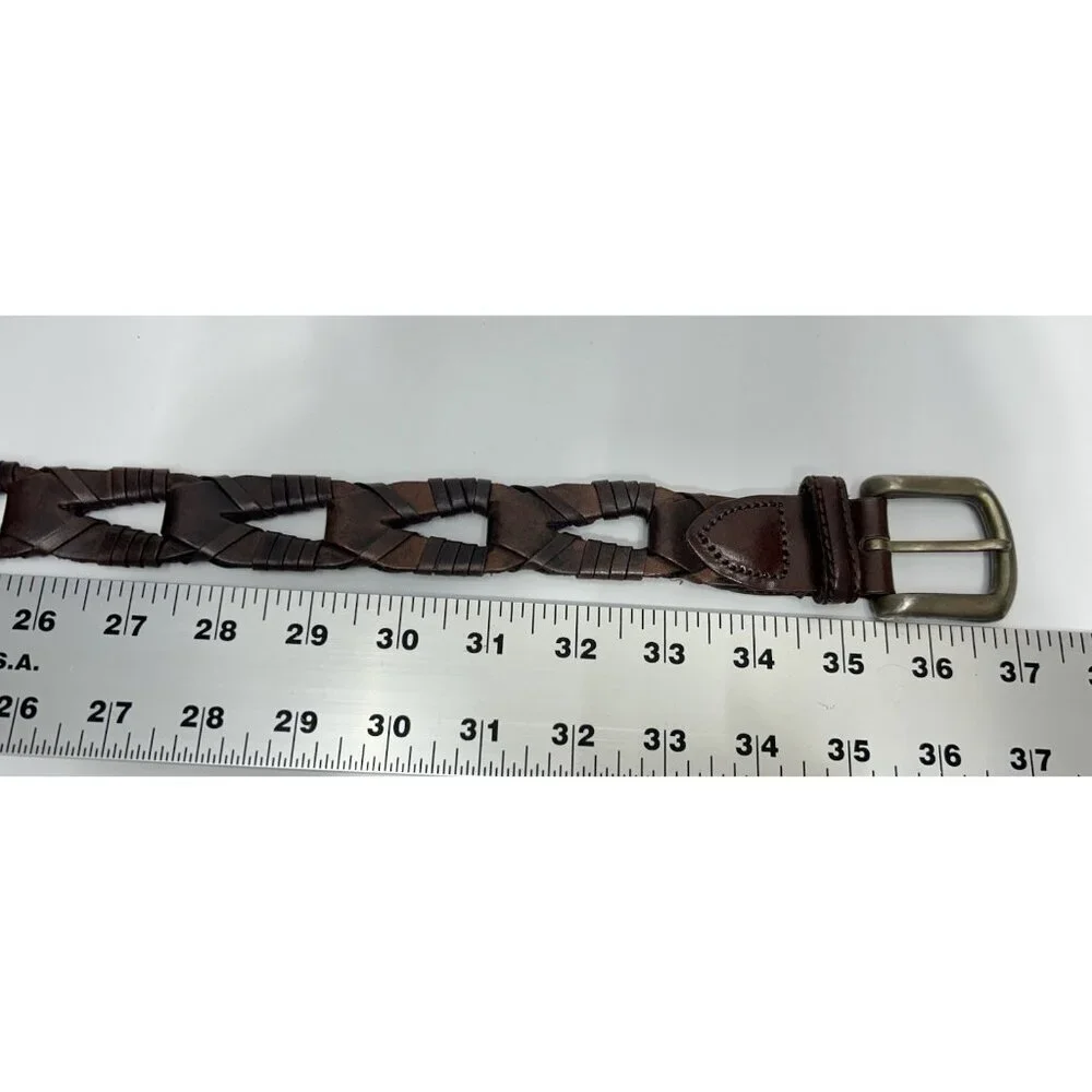 Full Grain Cowhide Belt Women's Large Made In Argentina Brown Western Link Woven